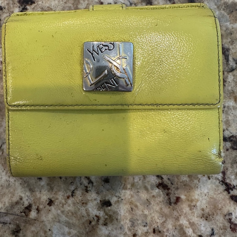 Authentic Yves St Laurent leather wallet in Yellow